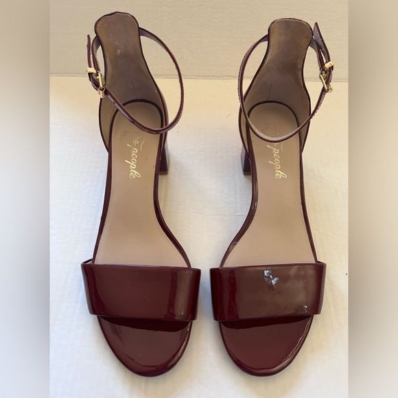 Free People Burgundy Red Patent Leather Ankle Strap Block Heels size 9 - Picture 3 of 12